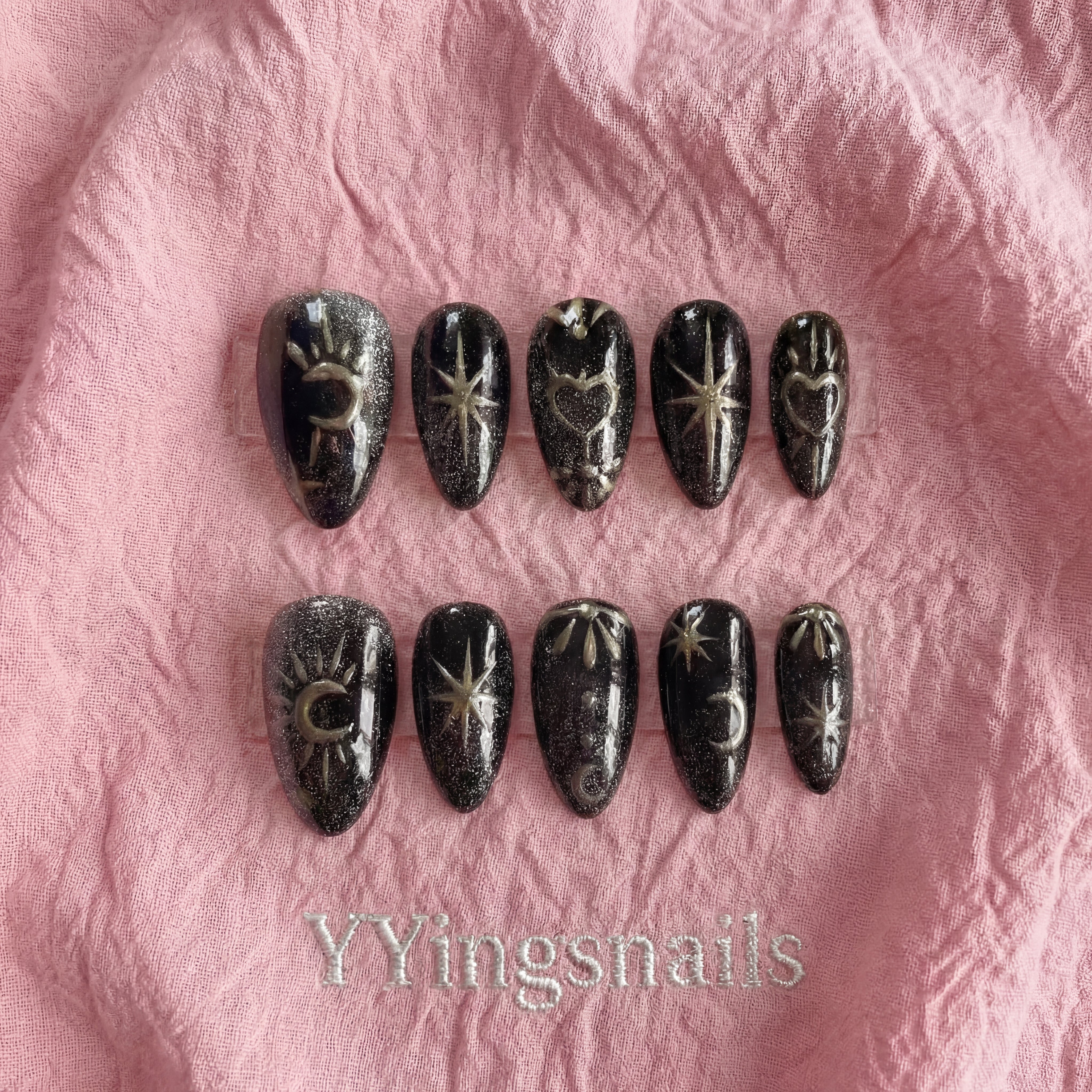Celestial Whisper Press On Nails – Galaxy Shimmer Fake Nails S/M with Glue
