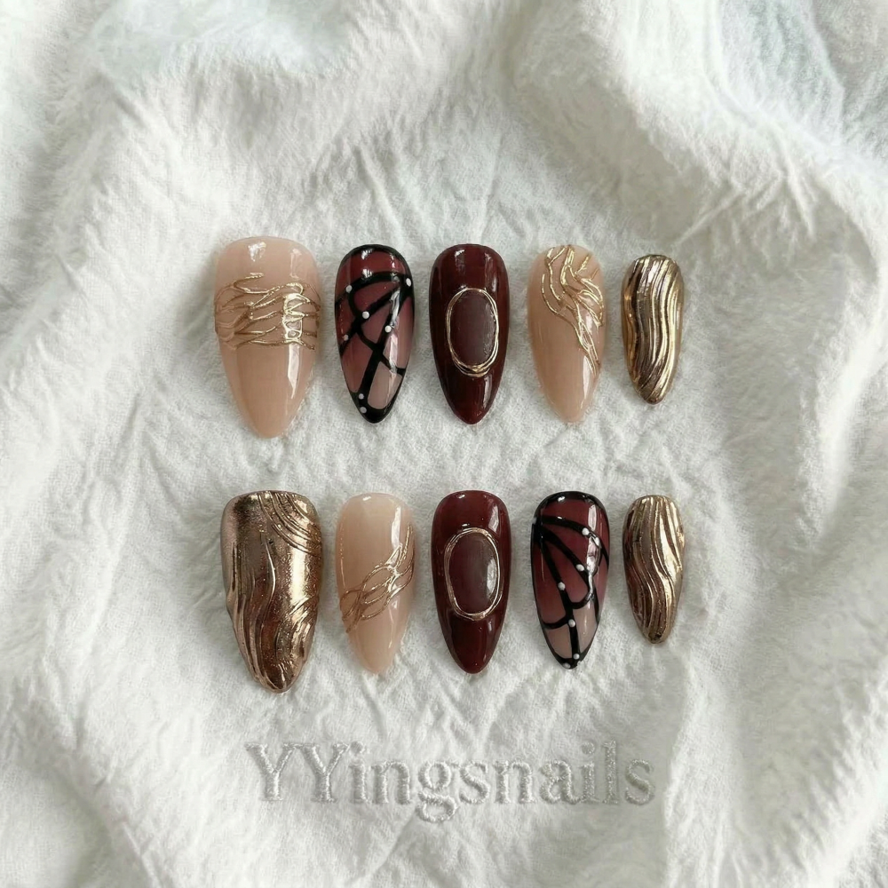 Gilded Butterfly press-on nails – gold metallic shimmer nail art by YYingsnails