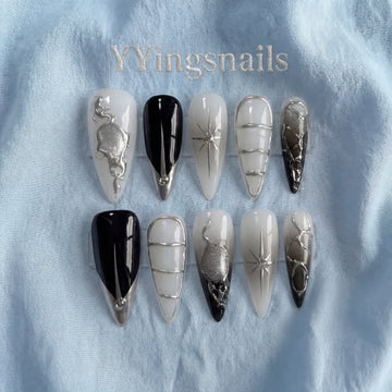Liquid Starlight Press On Nails – Chrome Mirror Fake Nails S/M with Glue