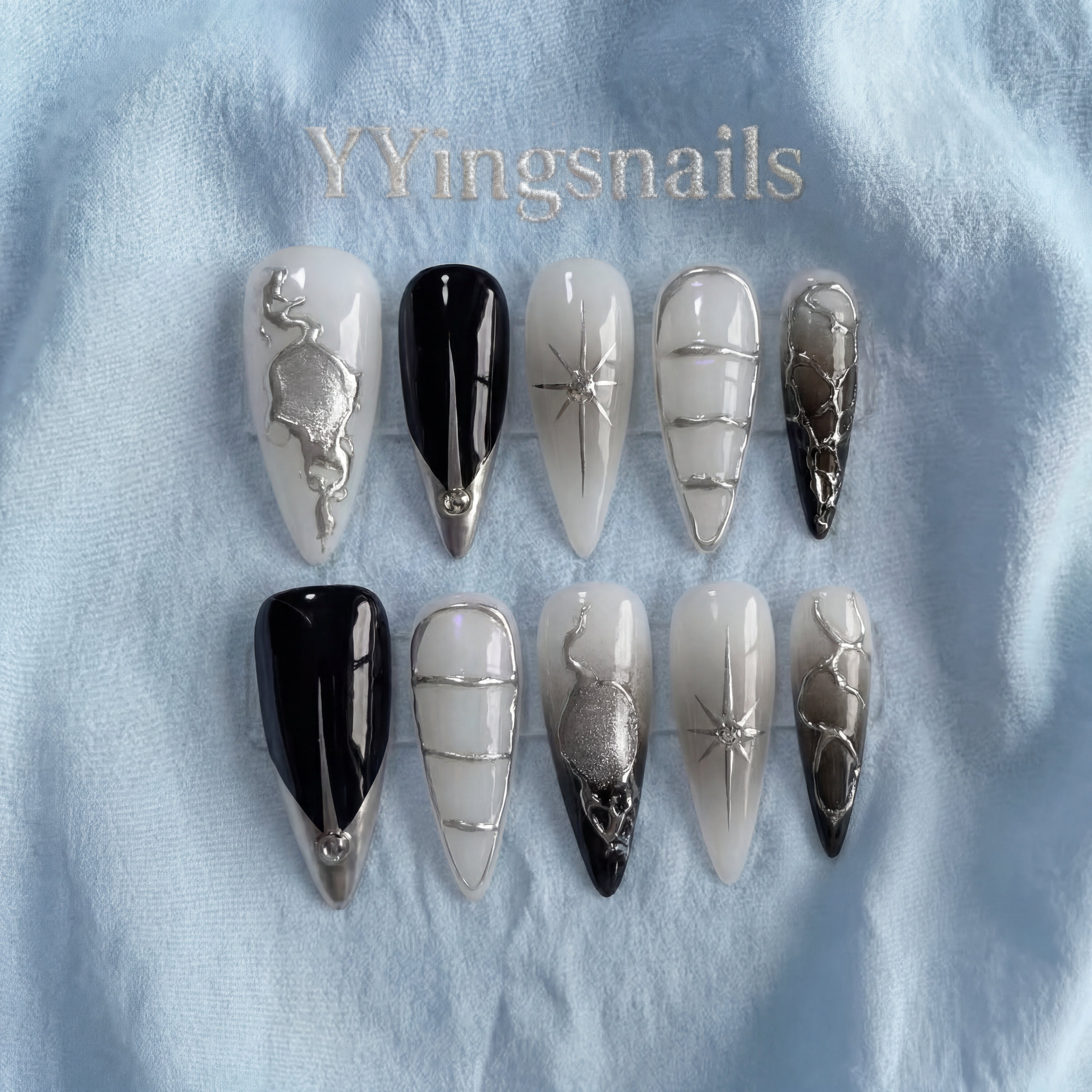 Liquid Starlight Press On Nails – Chrome Mirror Fake Nails S/M with Glue