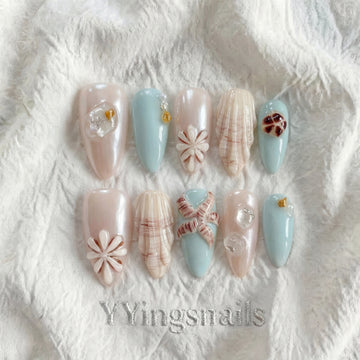 Pearl Shore Press On Nails – Coastal Pearl Fake Nails S/M with Glue