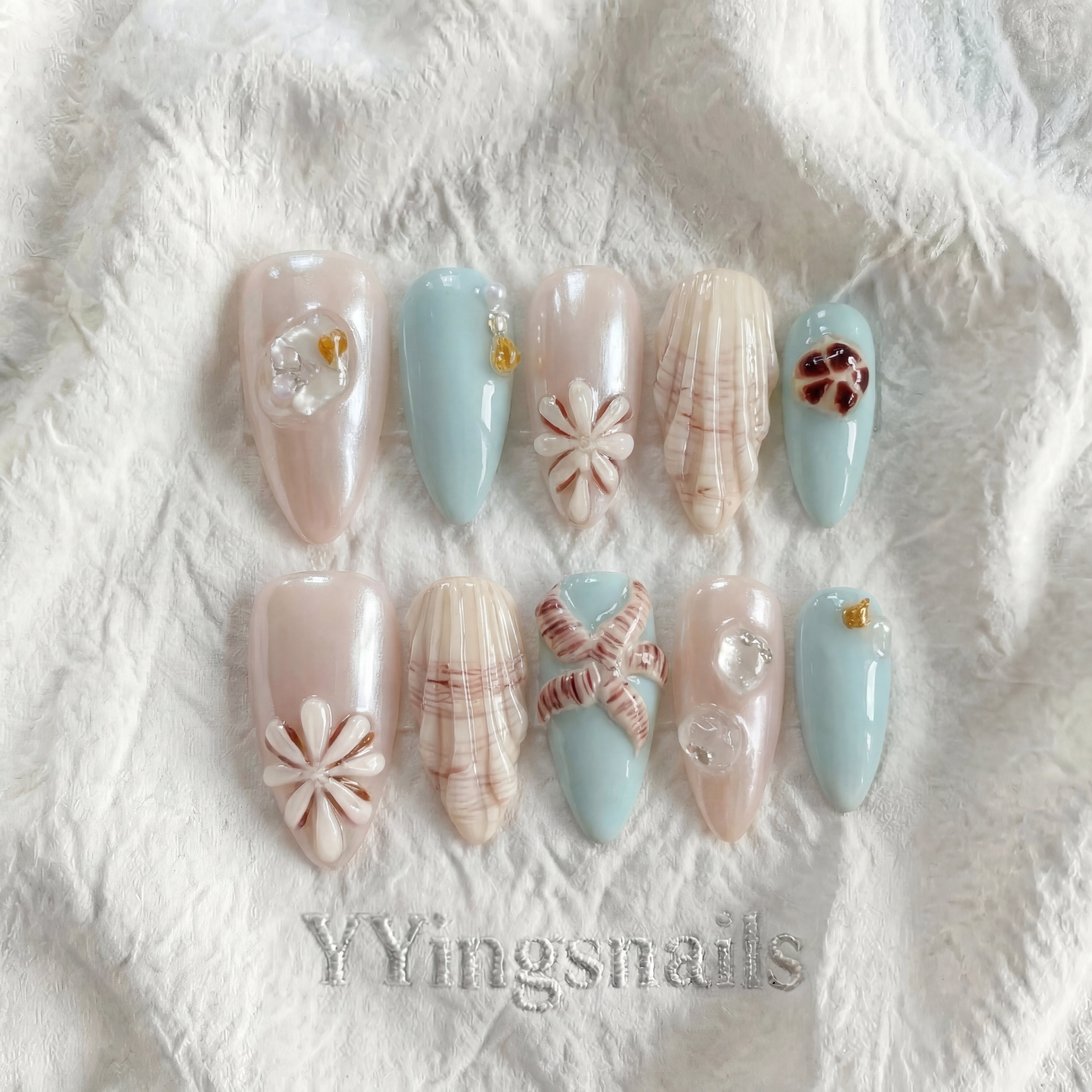 Pearl Shore Press On Nails – Coastal Pearl Fake Nails S/M with Glue